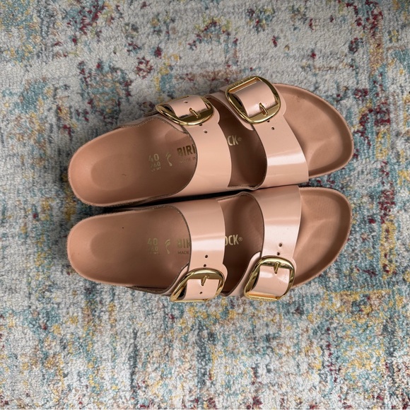 Birkenstock Arizona Soft Pink Leather Sandals with Gold Buckles - Picture 4 of 5